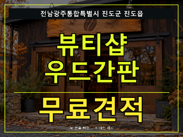 전남광주통합특별시 진도군 진도읍 뷰티샵 우드간판 무료견적 안내 썸네일 · AI 연출 배경