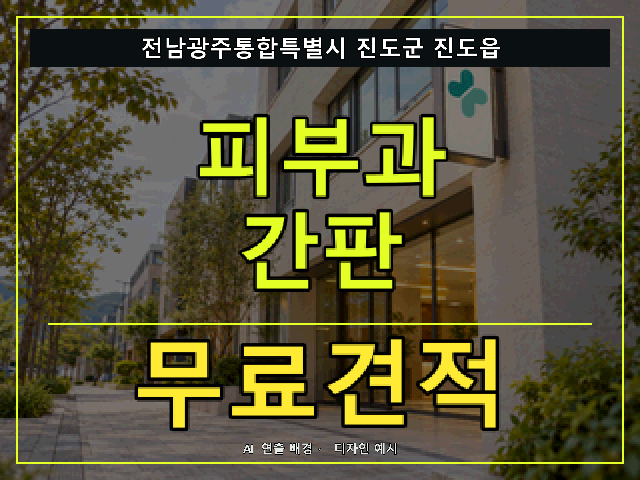 전남광주통합특별시 진도군 진도읍 피부과 간판 무료견적 안내 썸네일 · AI 연출 배경