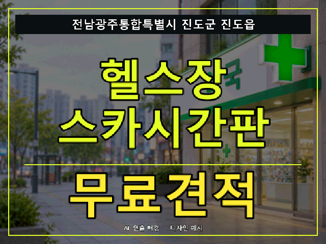 전남광주통합특별시 진도군 진도읍 헬스장 스카시간판 무료견적 안내 썸네일 · AI 연출 배경