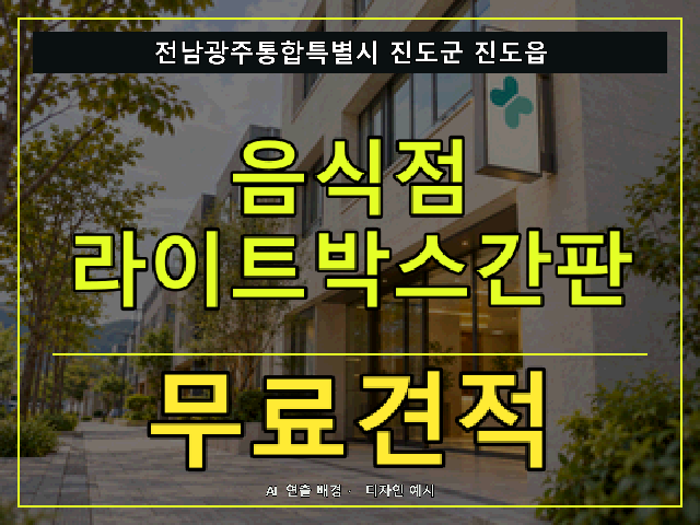 전남광주통합특별시 진도군 진도읍 음식점 라이트박스간판 무료견적 안내 썸네일 · AI 연출 배경