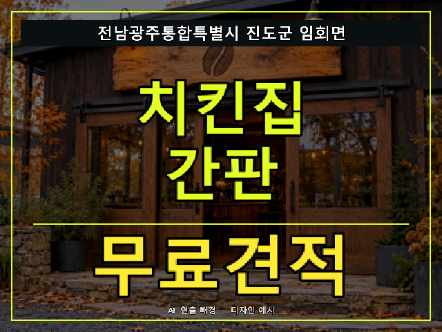 전남광주통합특별시 진도군 임회면 치킨집 간판 무료견적 안내 썸네일 · AI 연출 배경