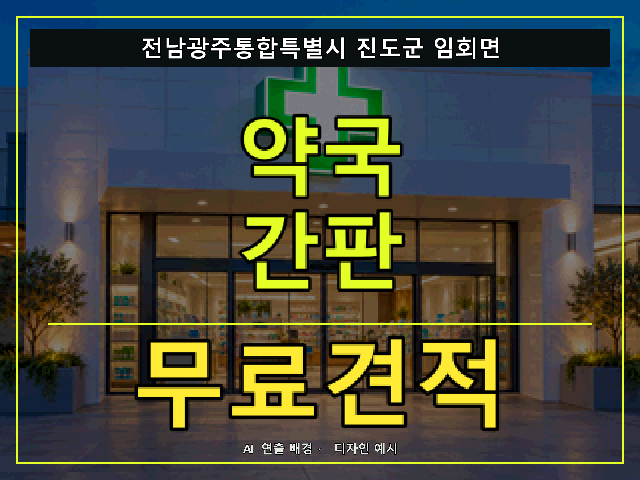 전남광주통합특별시 진도군 임회면 약국 간판 무료견적 안내 썸네일 · AI 연출 배경