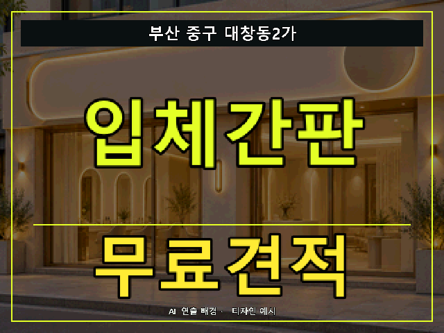 부산 중구 대창동2가 입체간판 무료견적 안내 썸네일 · AI 연출 배경