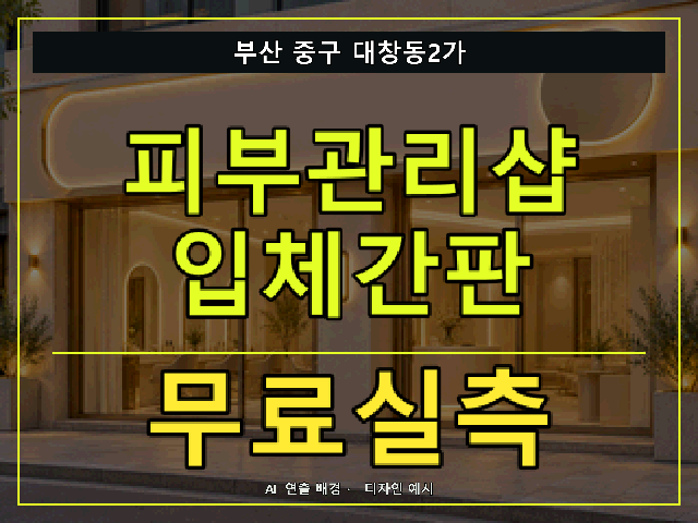 부산 중구 대창동2가 피부관리샵 입체간판 무료실측 안내 썸네일 · AI 연출 배경