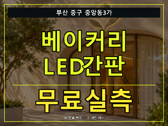 부산 중구 중앙동3가 베이커리 LED간판 무료실측 안내 썸네일 · AI 연출 배경