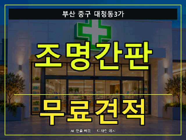 부산 중구 대청동3가 조명간판 무료견적 안내 썸네일 · AI 연출 배경
