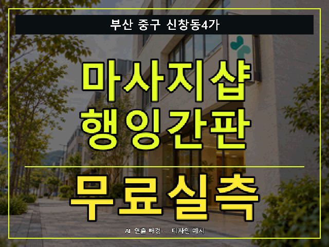 부산 중구 신창동4가 마사지샵 행잉간판 무료실측 안내 썸네일 · AI 연출 배경