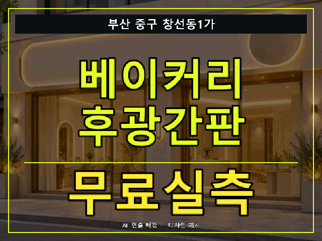 부산 중구 창선동1가 베이커리 후광간판 무료실측 안내 썸네일 · AI 연출 배경