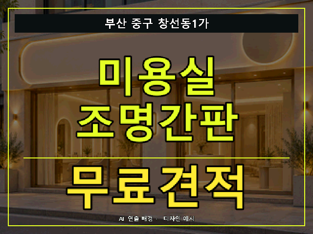 부산 중구 창선동1가 미용실 조명간판 무료견적 안내 썸네일 · AI 연출 배경