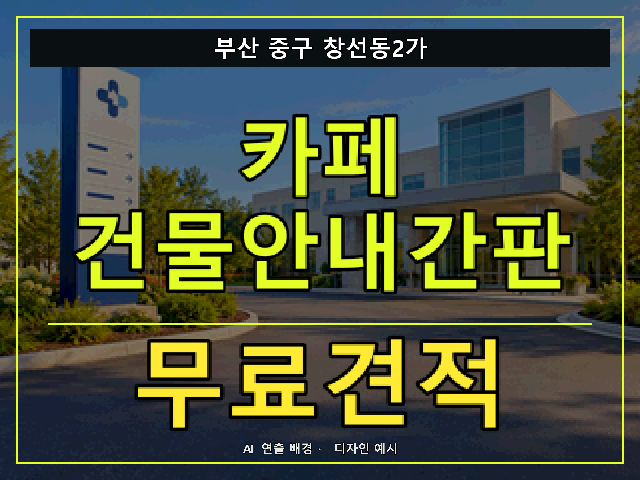 부산 중구 창선동2가 카페 건물안내간판 무료견적 안내 썸네일 · AI 연출 배경