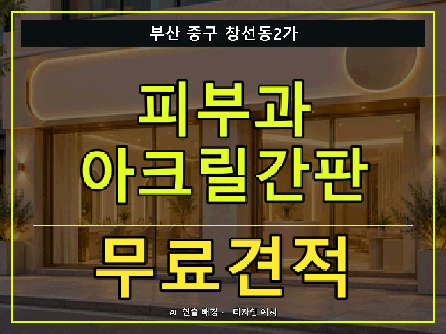부산 중구 창선동2가 피부과 아크릴간판 무료견적 안내 썸네일 · AI 연출 배경