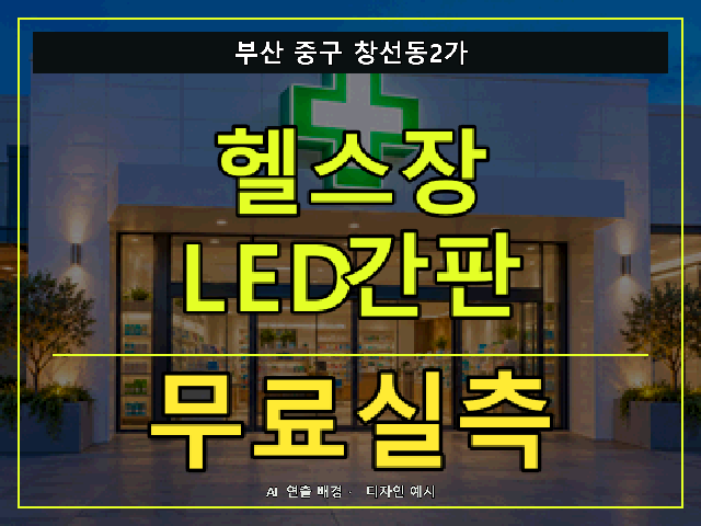 부산 중구 창선동2가 헬스장 LED간판 무료실측 안내 썸네일 · AI 연출 배경