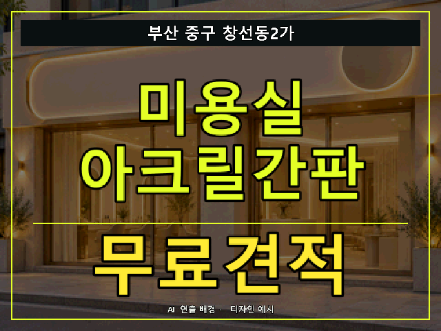 부산 중구 창선동2가 미용실 아크릴간판 무료견적 안내 썸네일 · AI 연출 배경