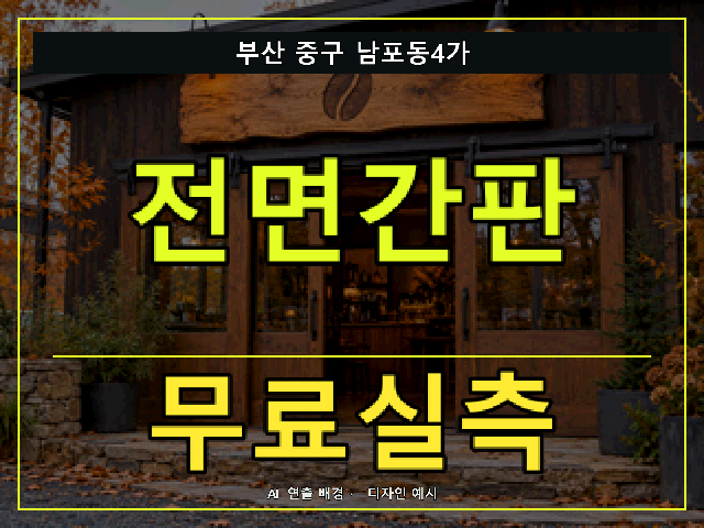 부산 중구 남포동4가 전면간판 무료실측 안내 썸네일 · AI 연출 배경
