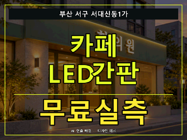 부산 서구 서대신동1가 카페 LED간판 무료실측 안내 썸네일 · AI 연출 배경