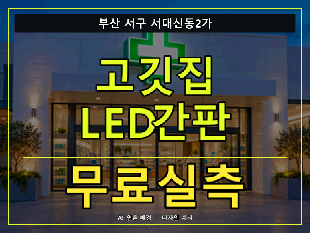 부산 서구 서대신동2가 고깃집 LED간판 무료실측 안내 썸네일 · AI 연출 배경