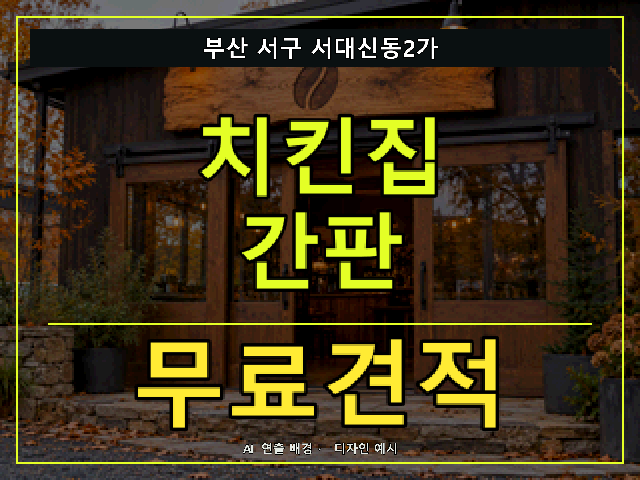부산 서구 서대신동2가 치킨집 간판 무료견적 안내 썸네일 · AI 연출 배경