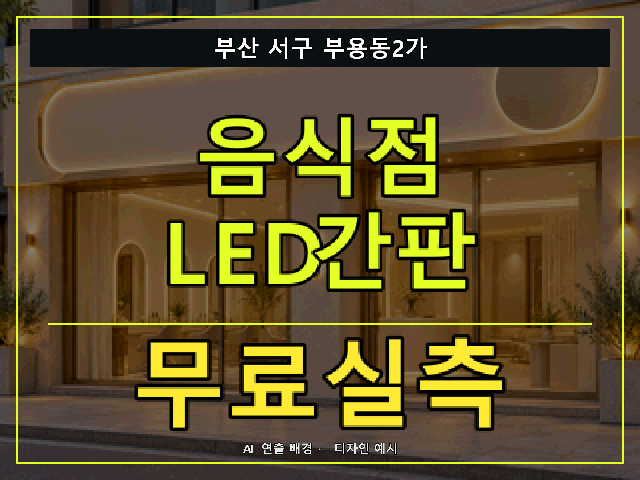 부산 서구 부용동2가 음식점 LED간판 무료실측 안내 썸네일 · AI 연출 배경