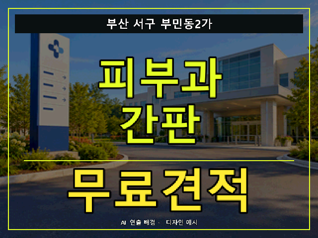 부산 서구 부민동2가 피부과 간판 무료견적 안내 썸네일 · AI 연출 배경