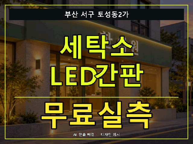 부산 서구 토성동2가 세탁소 LED간판 무료실측 안내 썸네일 · AI 연출 배경