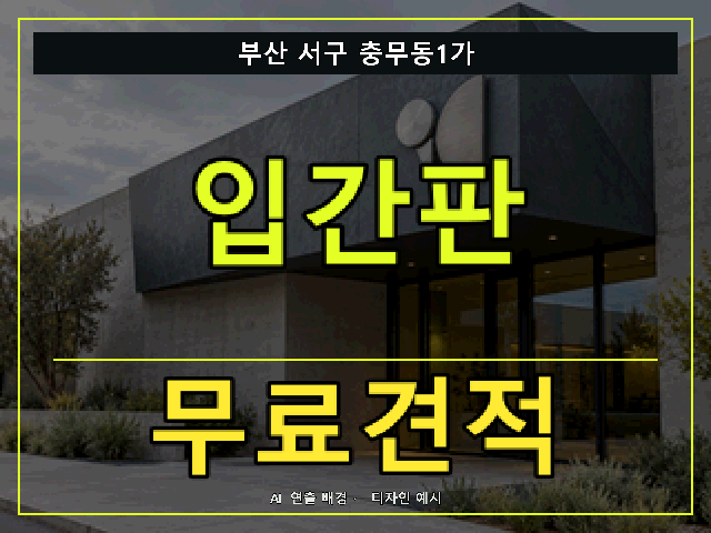 부산 서구 충무동1가 입간판 무료견적 안내 썸네일 · AI 연출 배경