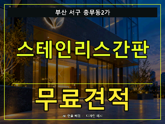 부산 서구 충무동2가 스테인리스간판 무료견적 안내 썸네일 · AI 연출 배경