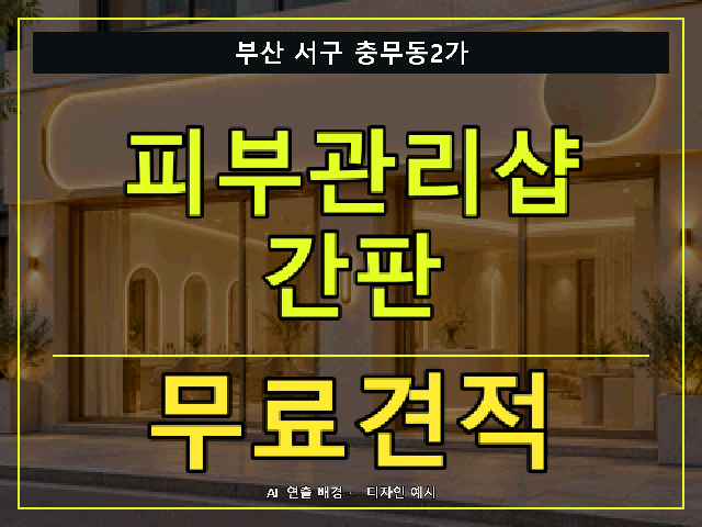 부산 서구 충무동2가 피부관리샵 간판 무료견적 안내 썸네일 · AI 연출 배경