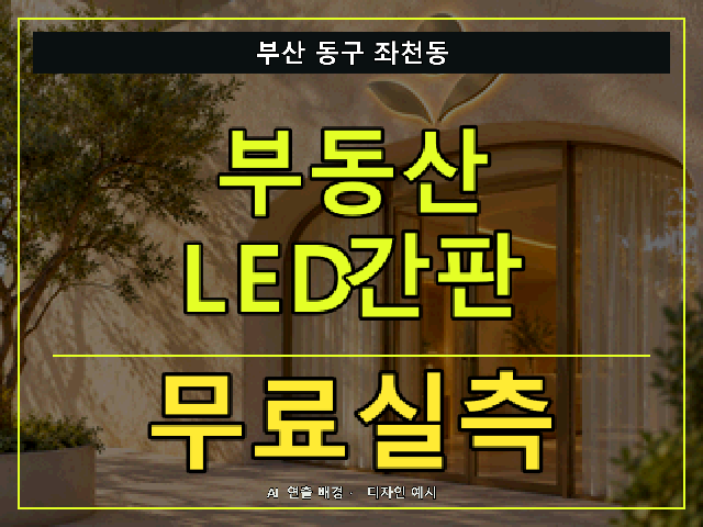 부산 동구 좌천동 부동산 LED간판 무료실측 안내 썸네일 · AI 연출 배경
