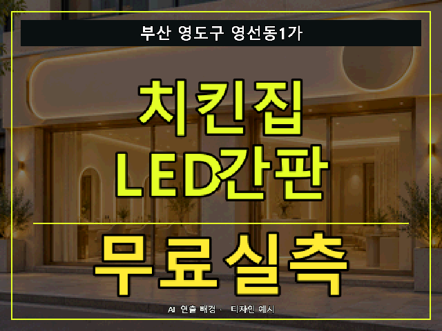 부산 영도구 영선동1가 치킨집 LED간판 무료실측 안내 썸네일 · AI 연출 배경