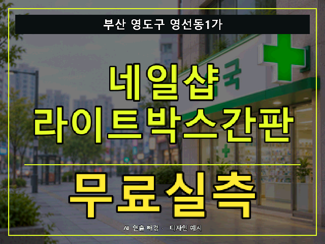부산 영도구 영선동1가 네일샵 라이트박스간판 무료실측 안내 썸네일 · AI 연출 배경