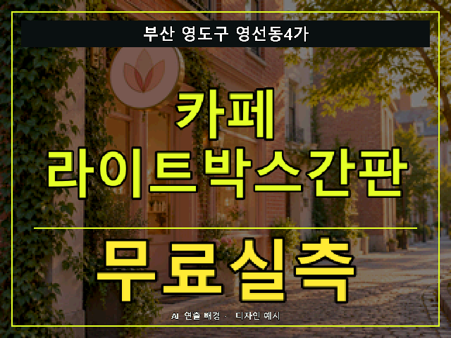 부산 영도구 영선동4가 카페 라이트박스간판 무료실측 안내 썸네일 · AI 연출 배경
