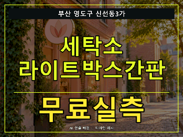 부산 영도구 신선동3가 세탁소 라이트박스간판 무료실측 안내 썸네일 · AI 연출 배경