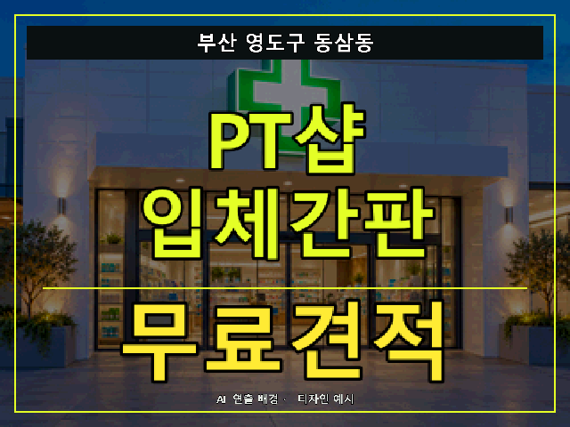 부산 영도구 동삼동 PT샵 입체간판 무료견적 안내 썸네일 · AI 연출 배경