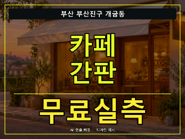 부산 부산진구 개금동 카페 간판 무료실측 안내 썸네일 · AI 연출 배경