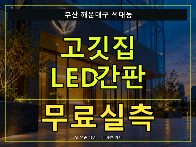 부산 해운대구 석대동 고깃집 LED간판 무료실측 안내 썸네일 · AI 연출 배경