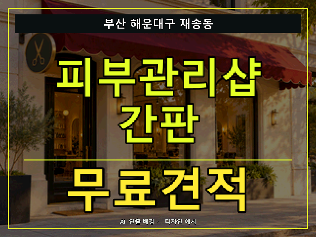 부산 해운대구 재송동 피부관리샵 간판 무료견적 안내 썸네일 · AI 연출 배경