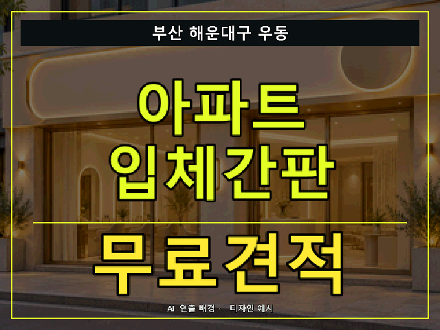 부산 해운대구 우동 아파트 입체간판 무료견적 안내 썸네일 · AI 연출 배경
