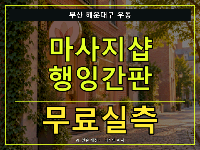 부산 해운대구 우동 마사지샵 행잉간판 무료실측 안내 썸네일 · AI 연출 배경