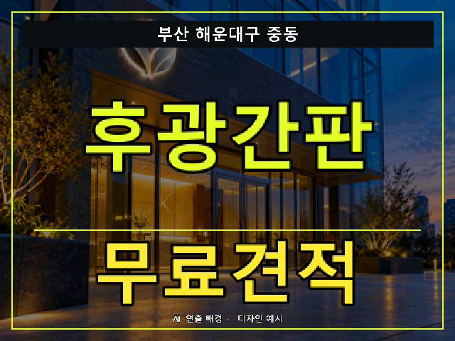 부산 해운대구 중동 후광간판 무료견적 안내 썸네일 · AI 연출 배경