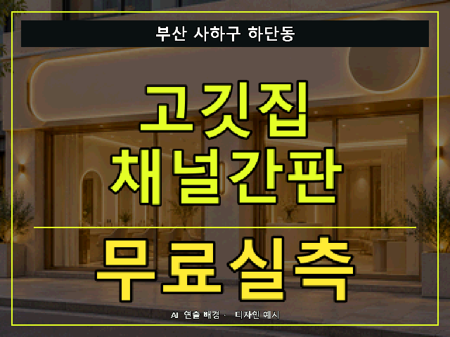 부산 사하구 하단동 고깃집 채널간판 무료실측 안내 썸네일 · AI 연출 배경