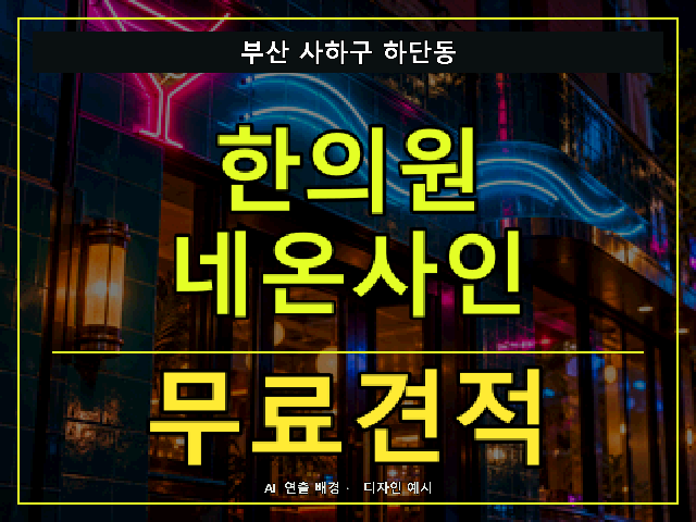 부산 사하구 하단동 한의원 네온사인 무료견적 안내 썸네일 · AI 연출 배경
