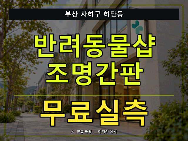 부산 사하구 하단동 반려동물샵 조명간판 무료실측 안내 썸네일 · AI 연출 배경