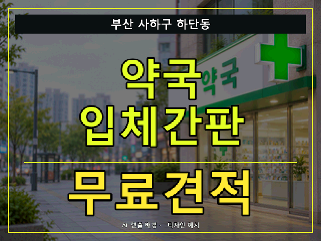 부산 사하구 하단동 약국 입체간판 무료견적 안내 썸네일 · AI 연출 배경