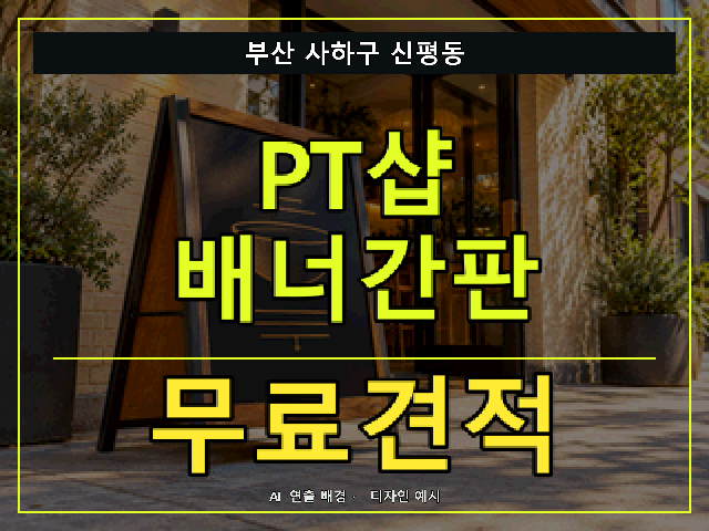 부산 사하구 신평동 PT샵 배너간판 무료견적 안내 썸네일 · AI 연출 배경