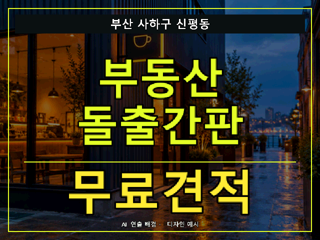 부산 사하구 신평동 부동산 돌출간판 무료견적 안내 썸네일 · AI 연출 배경