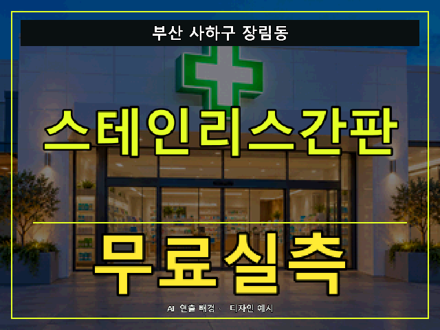 부산 사하구 장림동 스테인리스간판 무료실측 안내 썸네일 · AI 연출 배경