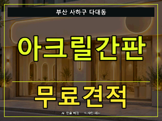 부산 사하구 다대동 아크릴간판 무료견적 안내 썸네일 · AI 연출 배경