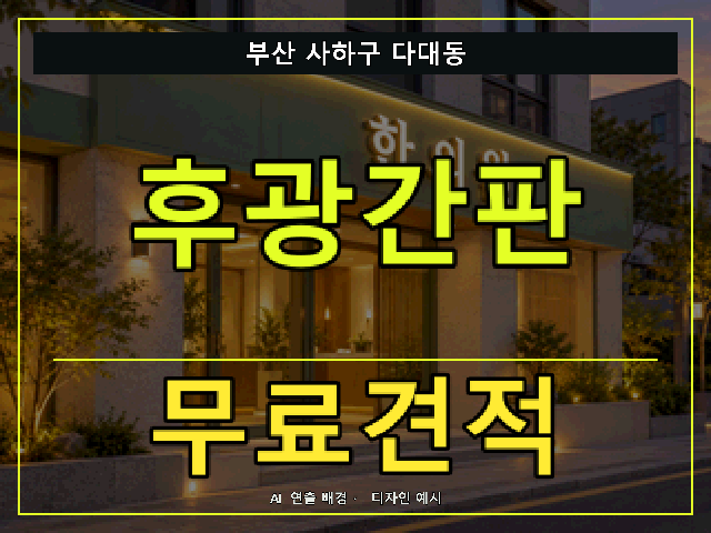 부산 사하구 다대동 후광간판 무료견적 안내 썸네일 · AI 연출 배경