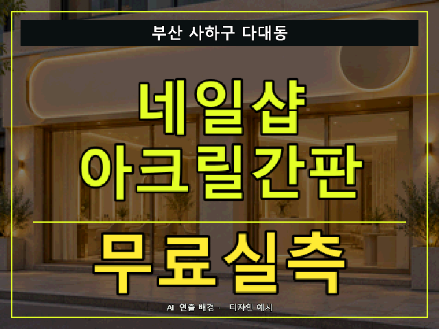 부산 사하구 다대동 네일샵 아크릴간판 무료실측 안내 썸네일 · AI 연출 배경