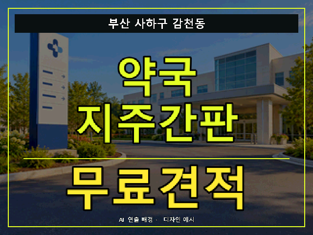 부산 사하구 감천동 약국 지주간판 무료견적 안내 썸네일 · AI 연출 배경